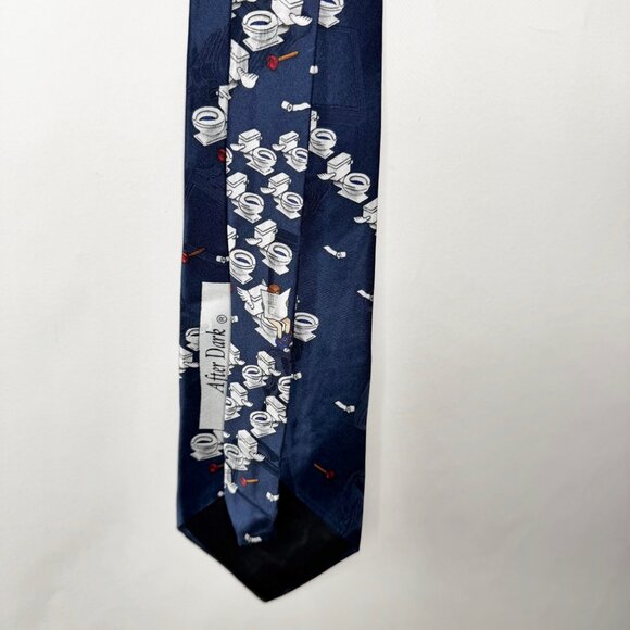 After Dark Men’s Neck Tie 3 3/4” Navy Blue Silk “Flying Toilets” Novelty Necktie - Picture 5 of 11